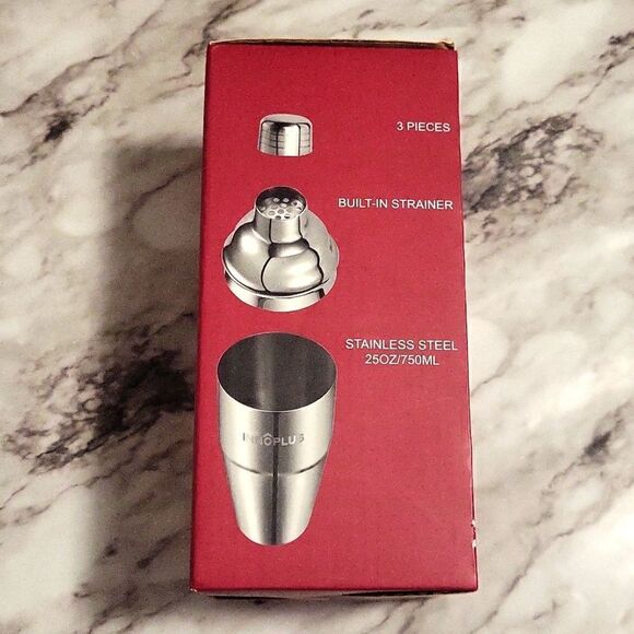 Metal Cocktail Shaker With Strainer & Lid 9 1/2" tall New - Picture 3 of 10